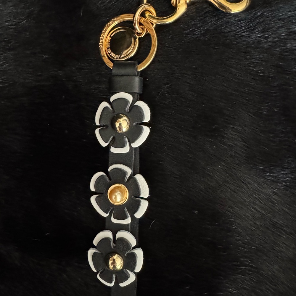 Black and White Floral Keychain with Gold Hardware by "Marc Jacob "